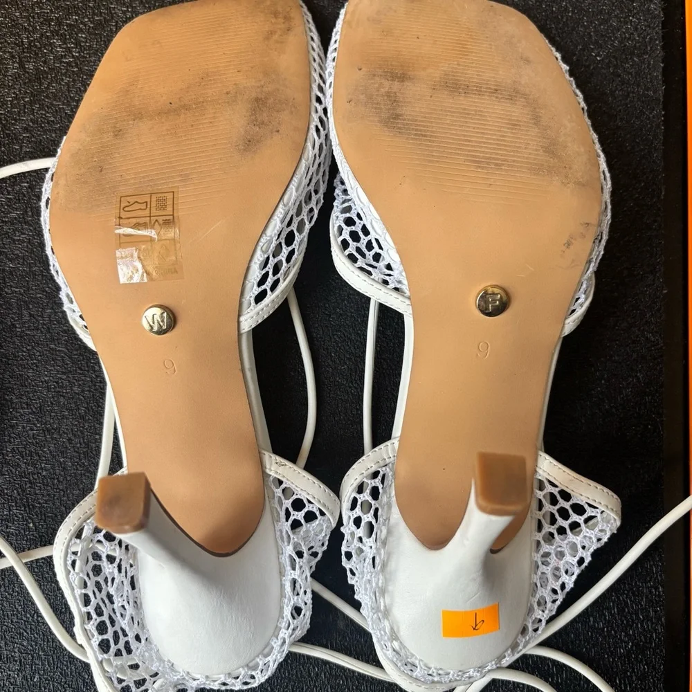 Women's White Mesh Lace-Up Heels White Fox - Picture 6 of 9